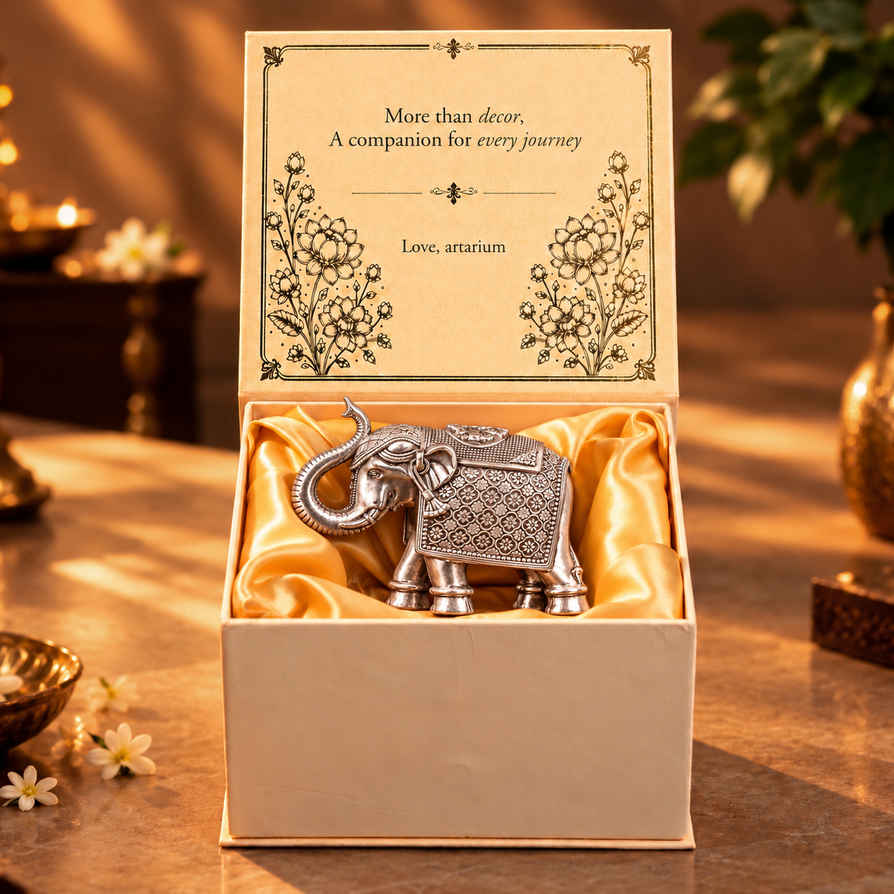 Antique Royal Elephant Silver-Plated Statue with premium packaging